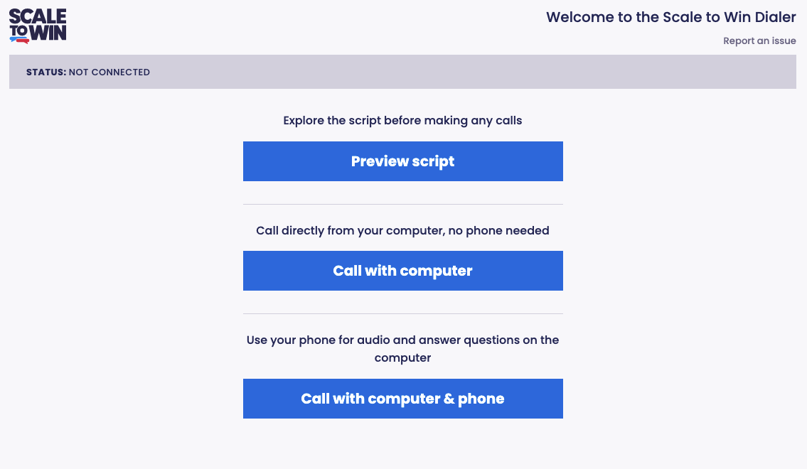 The Scale to Win Dialer caller interface